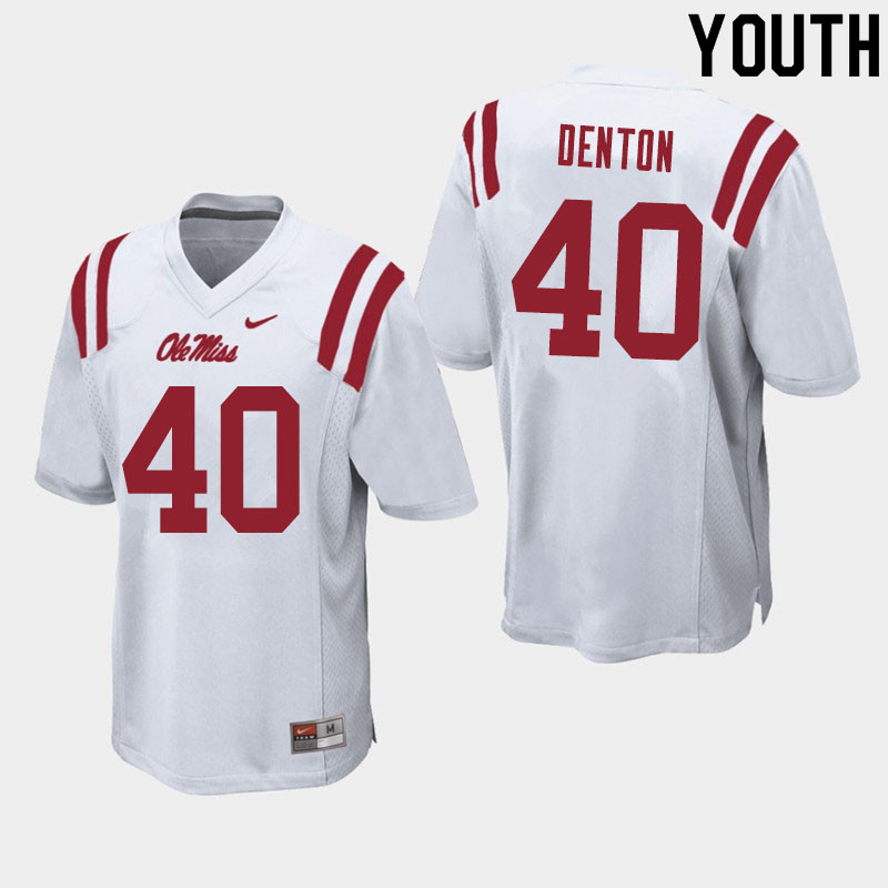 Youth #40 Jalen Denton Ole Miss Rebels College Football Jerseys Sale-White